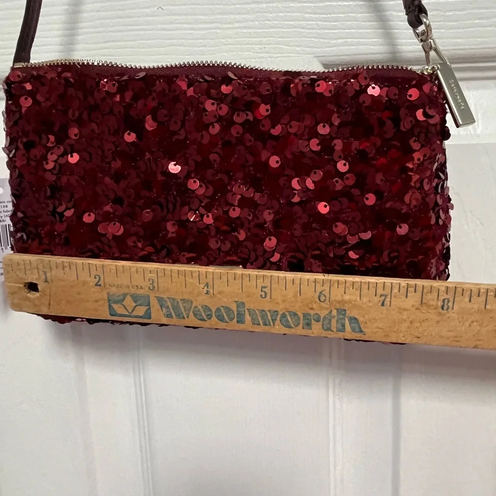 Kate Spade NY Kiki Sequin Fabric Convertible Bag Purse Wristlet Deep Berry New - Picture 15 of 16